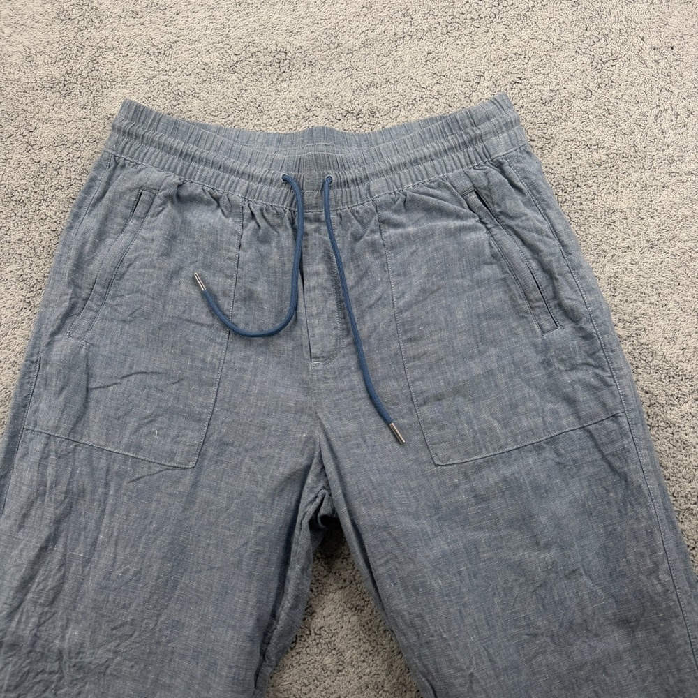 Athleta Retreat Linen Pant Womens 8 Blue Wide Leg High Waisted Ankle Slit Resort - Picture 2 of 13